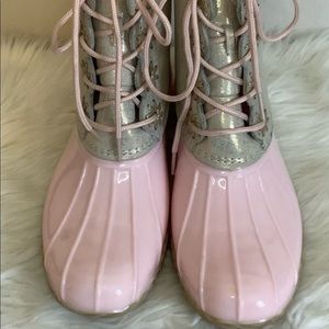 NWOB Jack Rogers Chloe Pink and Metallic Rain Boots Sz-10